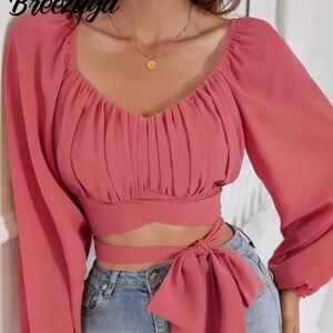 Women's Coral Wrap Blouse